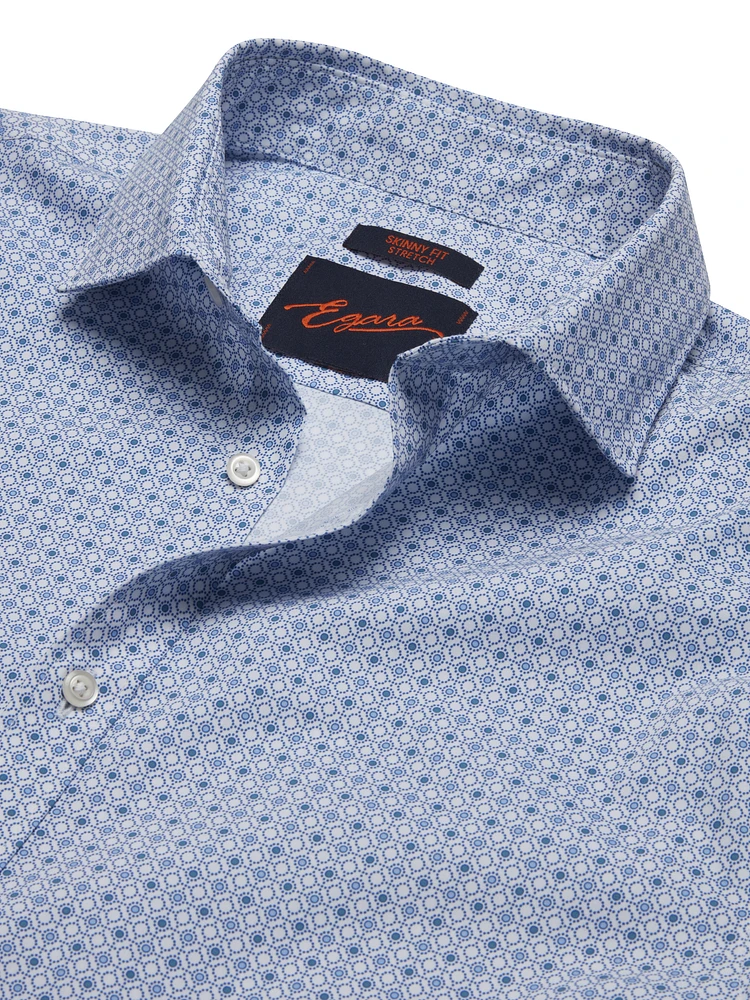 Skinny Fit Spread Collar Medallion Dress Shirt