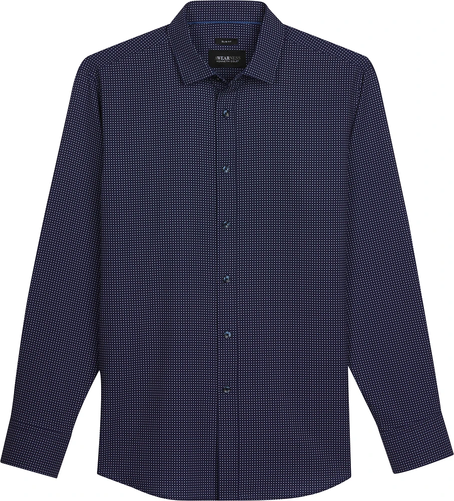 Slim Fit Mini Square Dot 4-Way Stretch Button Up Shirt