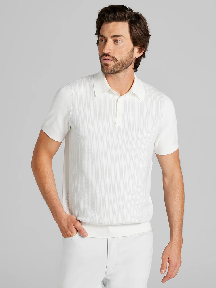Slim Fit Jacquard Stripe Short Sleeve Polo Sweater