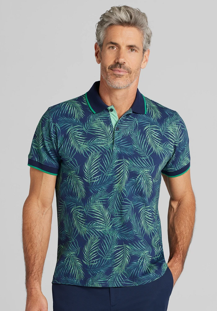 Slim Fit Tropical Leaf Golf Polo