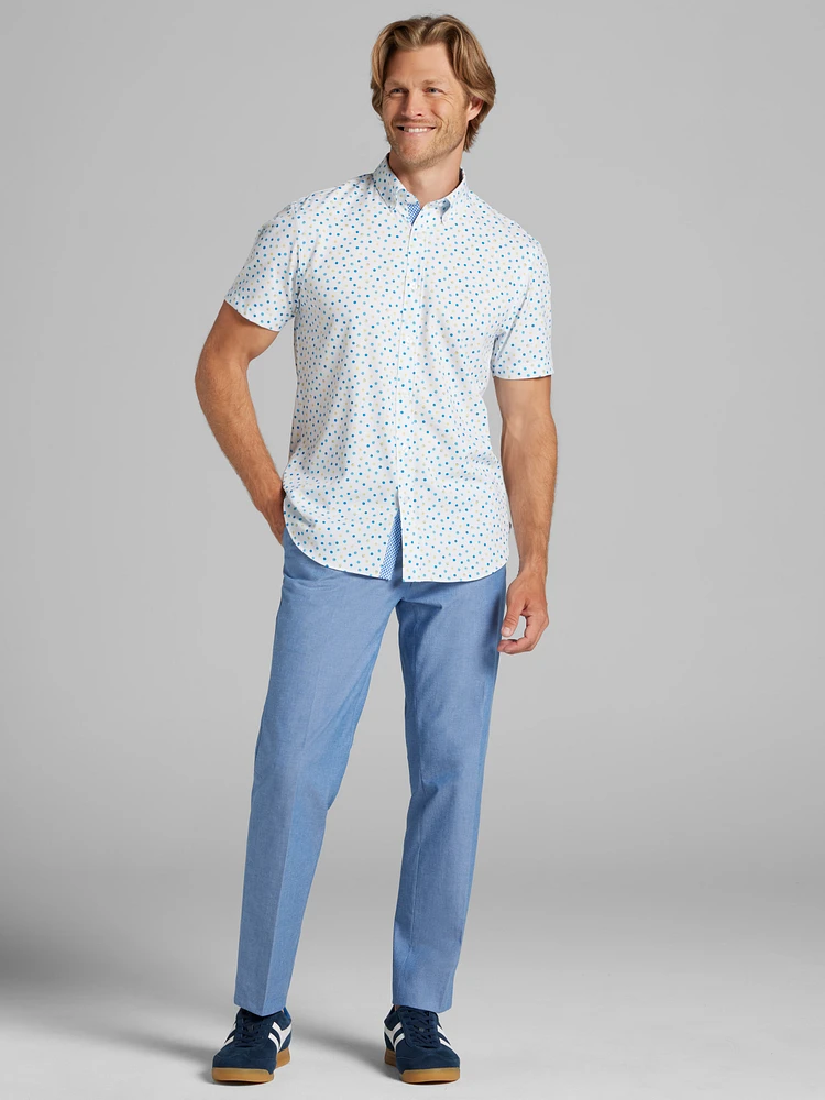 Slim Fit Short Sleeve Circle Button Up Shirt