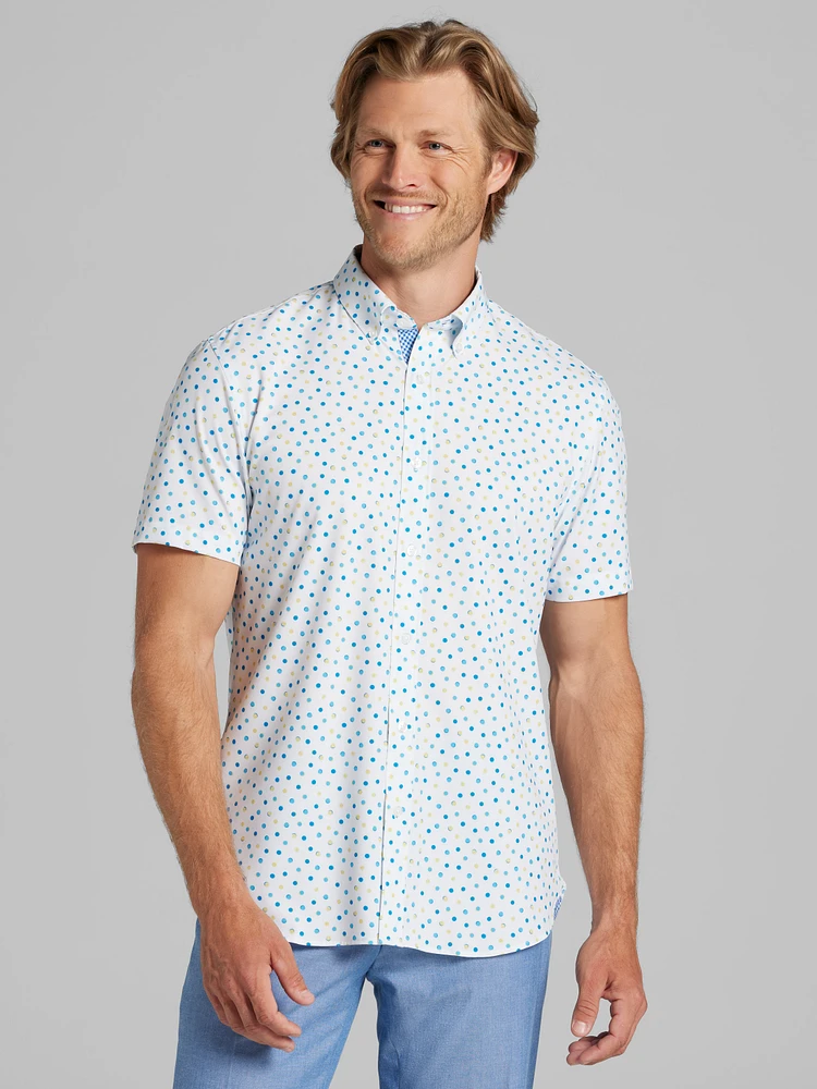 Slim Fit Short Sleeve Circle Button Up Shirt