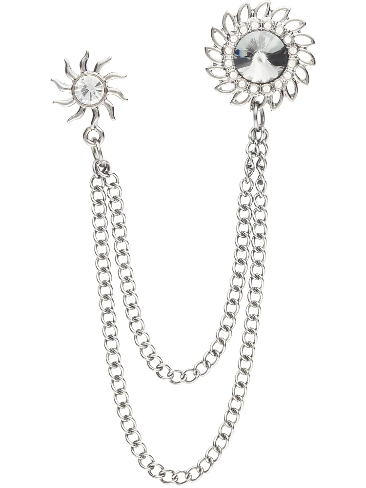 Sun & Flower Tassel Chain Lapel Pin