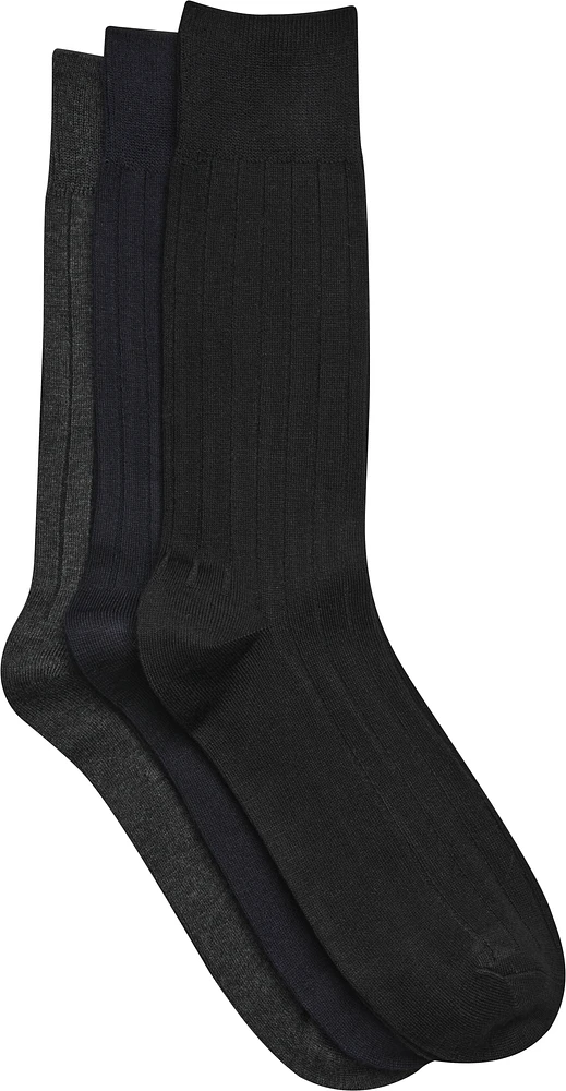 Solid Ribbed Socks, 3-pack