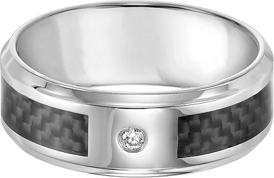 8mm Diamond Accent Stainless Steel Carbon Band