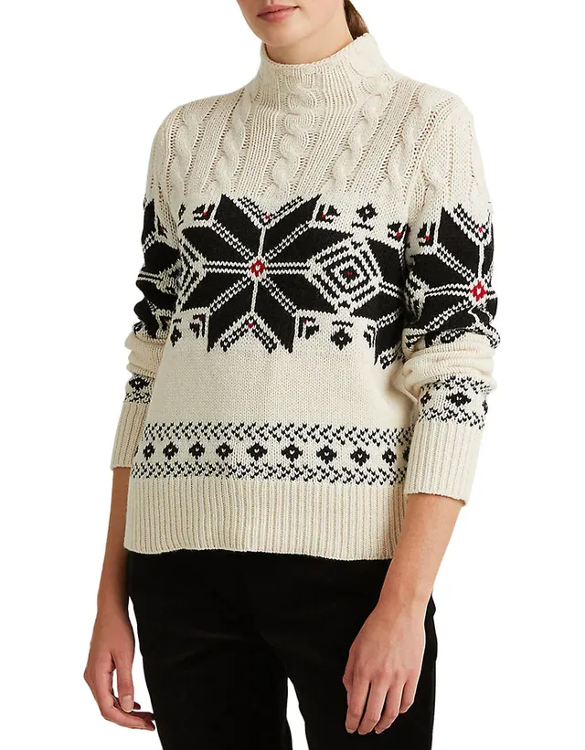 Cable-Knit Fair Isle Turtleneck Sweater