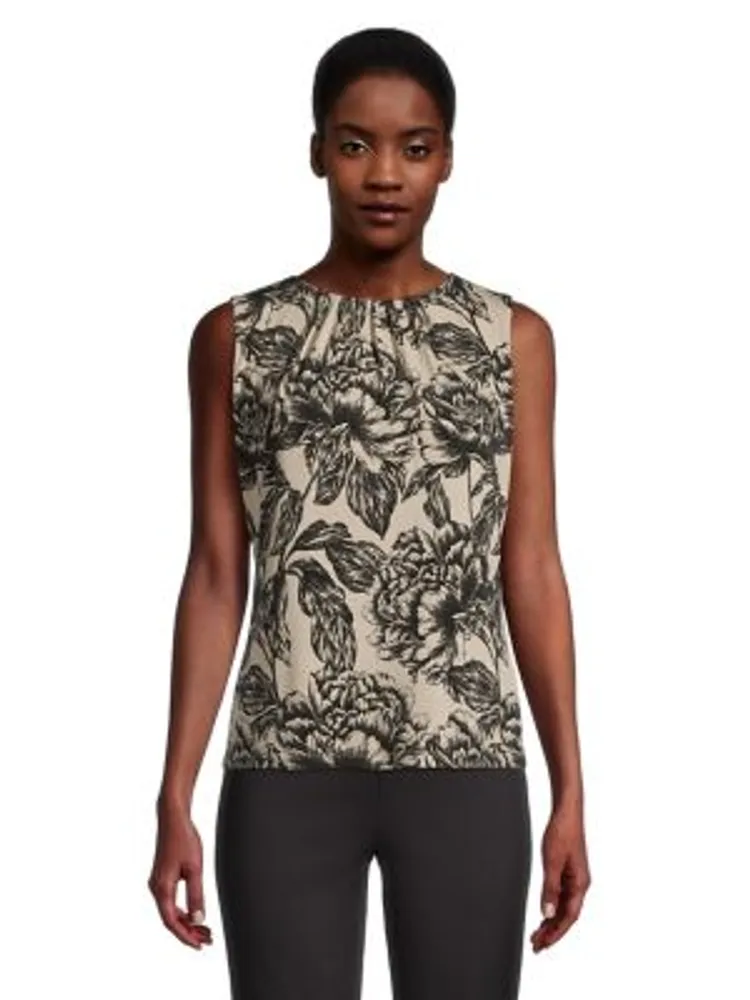 Calvin Klein + Pleated-Neck Floral Sleeveless Top | Yorkdale Mall