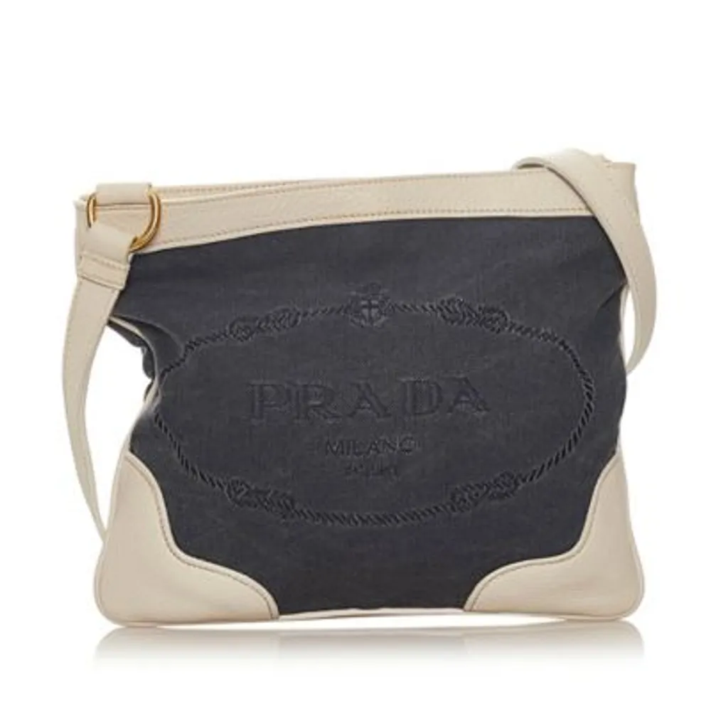 Prada + Pre-loved Canapa Logo Denim Crossbody Bag | Hillcrest Mall