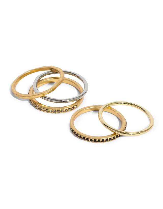 3-Piece Rhodium-Plated, Goldplated & Cubic Zirconia Filament Stacking Ring Set