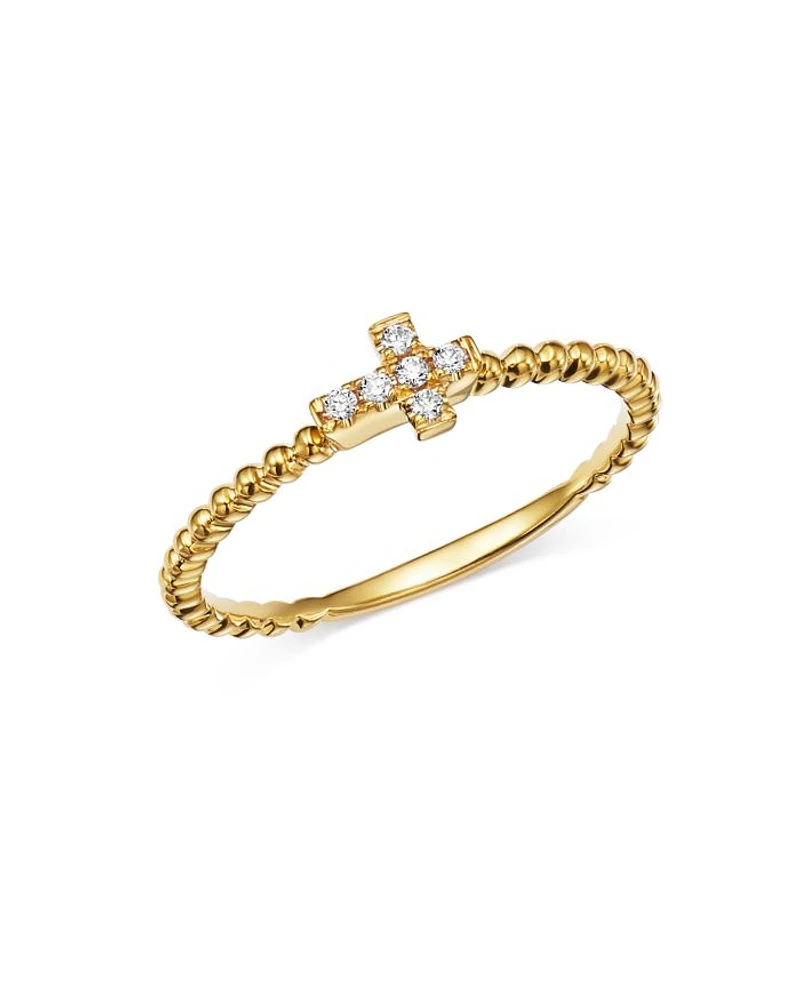 Diamond Cross Band in 14K Yellow Gold, 0.05 tcw