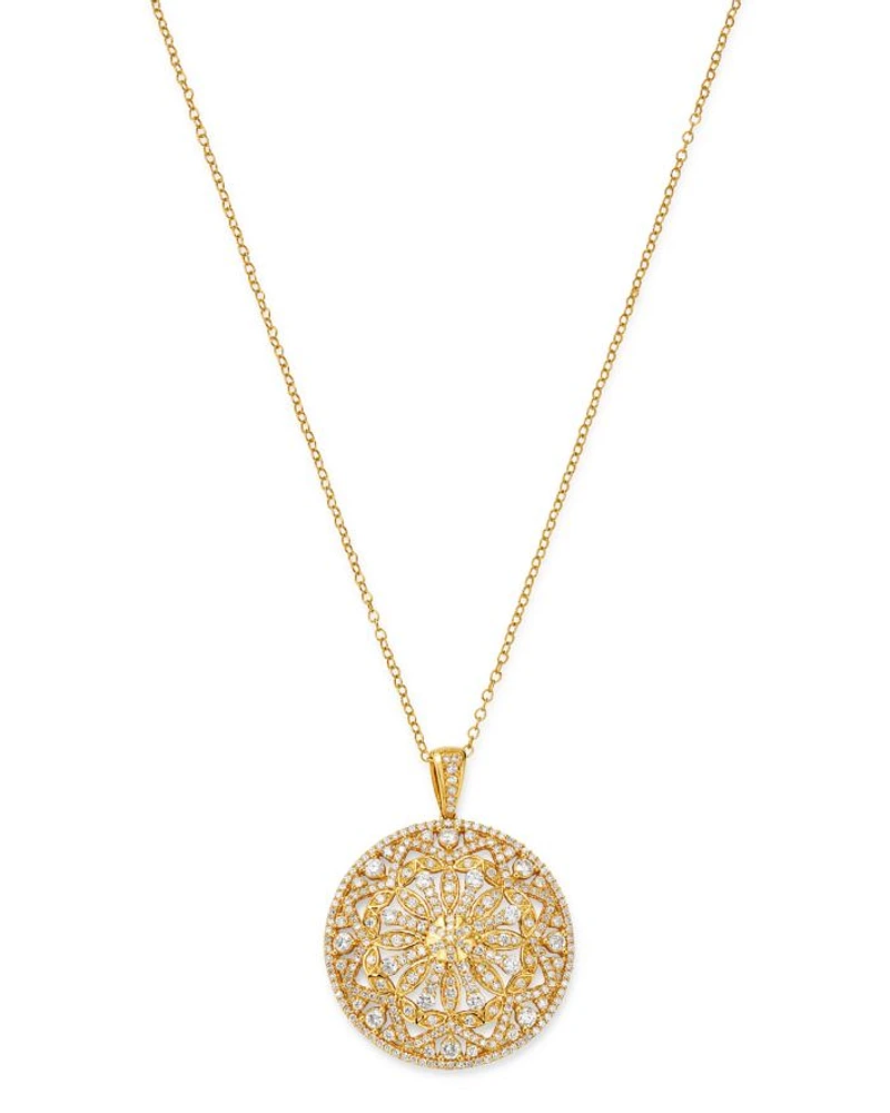 Diamond Medallion Pendant Necklace in 14K Yellow Gold, 1.50 tcw