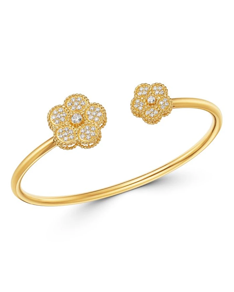 18K Yellow Gold Daisy Diamond Bangle Bracelet - Exclusive