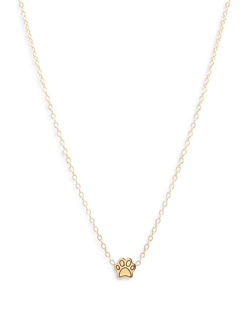 14K Yellow Gold Itty Bitty Paw Pendant Necklace, 16"