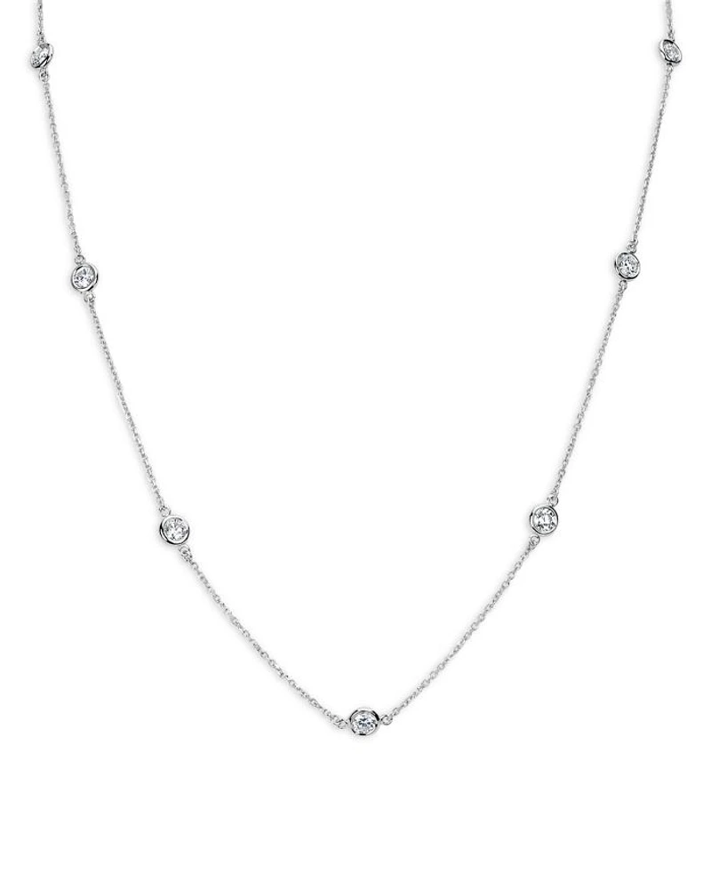Diamond Bezel Station Necklace in 14K White Gold, 1.50 tcw