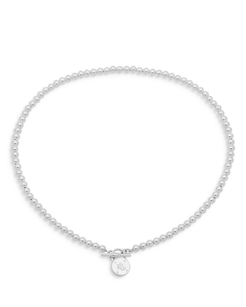 Logo Padlock Charm Beaded Collar Necklace in Sterling Silver, 17"