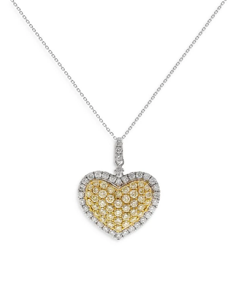 Yellow & White Diamond Heart Pendant Necklace in 14K White & Yellow Gold, 18"