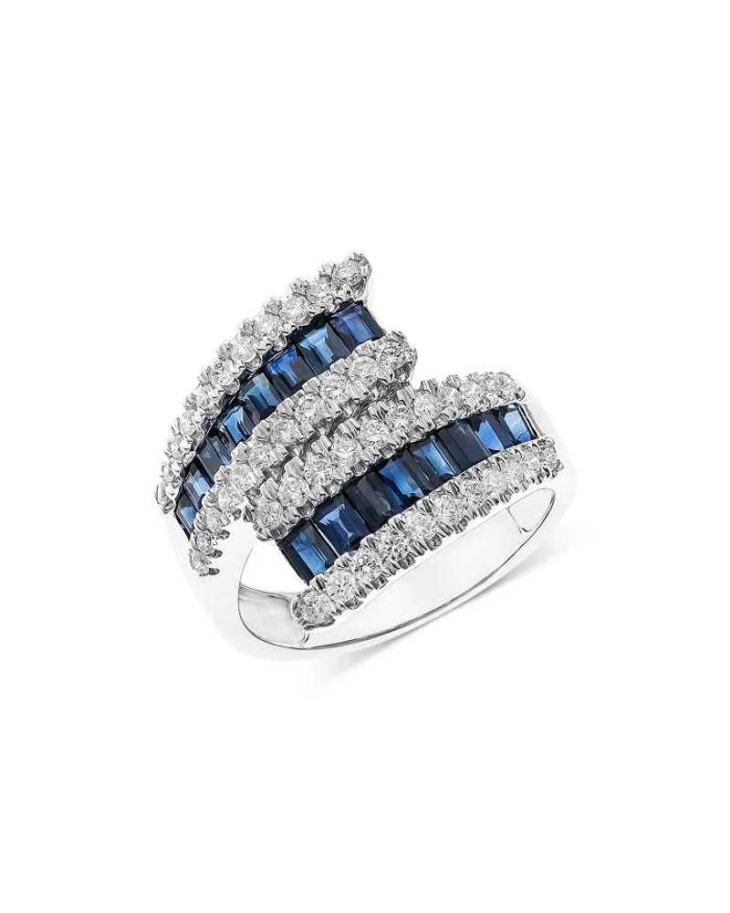 Sapphire & Diamond Bypass Ring in 14K White Gold