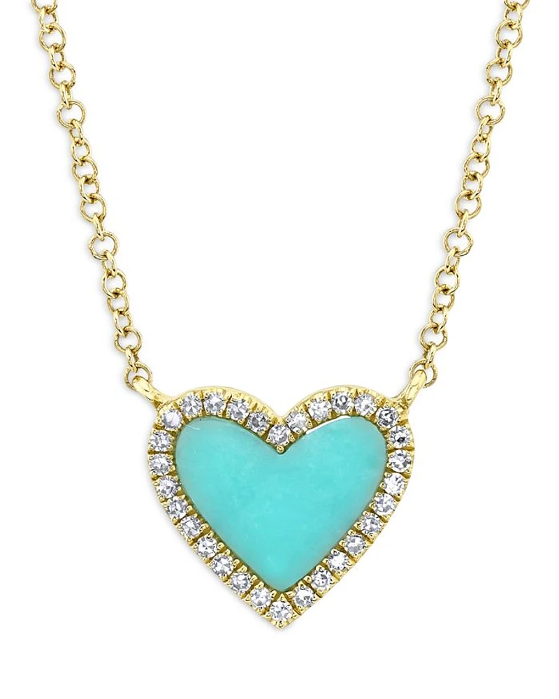 14K Yellow Gold Kate Turquoise & Diamond Heart Pendant Necklace, 18"