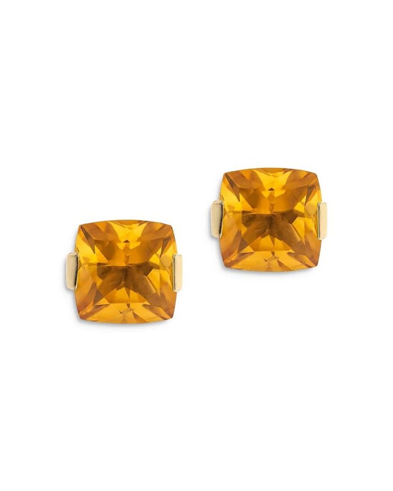 Cushion Cut Citrine Stud Earrings in 14K Yellow Gold