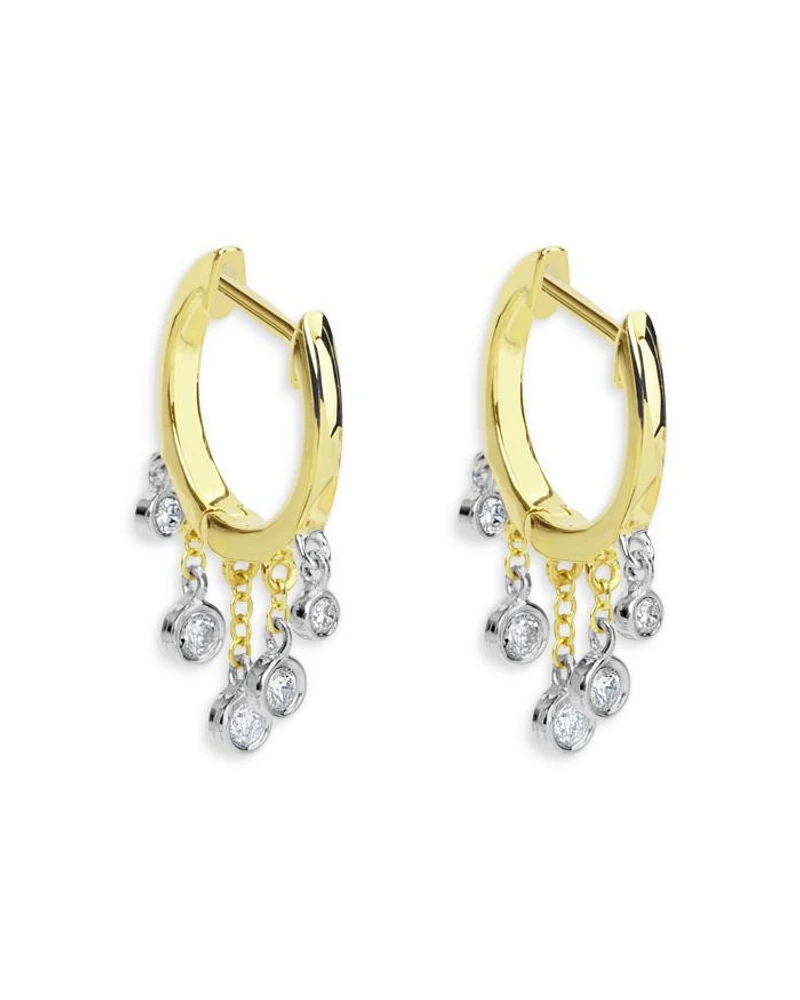 14K White Gold & Yellow Gold Diamond Bezel Dangle Hoop Earrings
