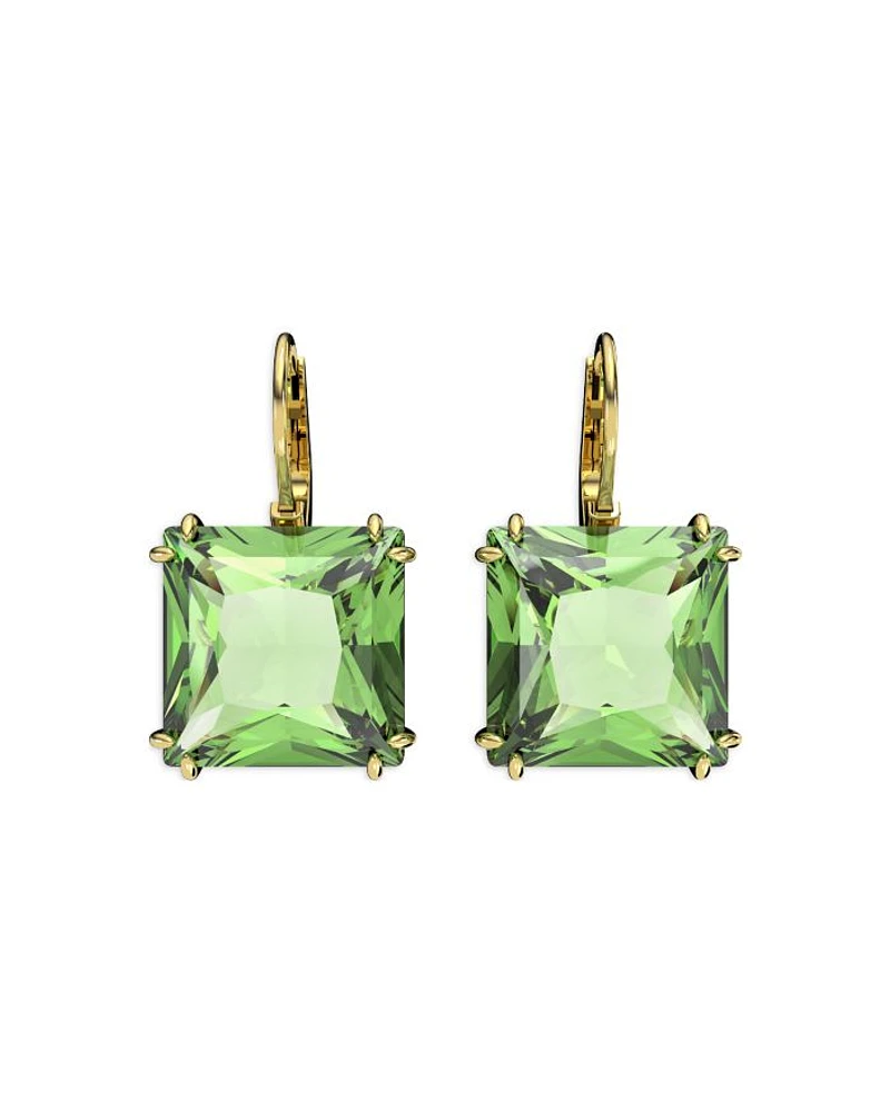 Millenia Green Square Crystal Drop Earrings in Gold Tone