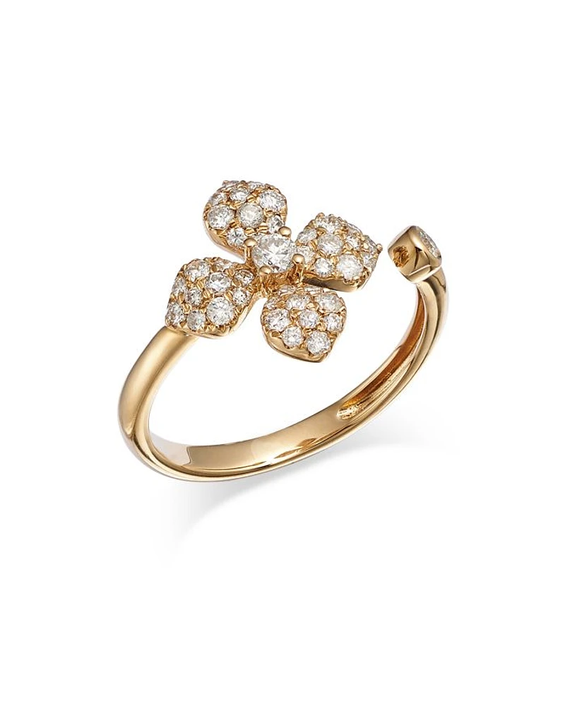 Diamond Pavé Flower Cuff Ring in 14K Yellow Gold, 0.50 tcw