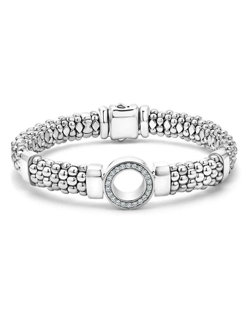 Sterling Silver Caviar Spark Diamond Circle Bead & Polished Link Bracelet