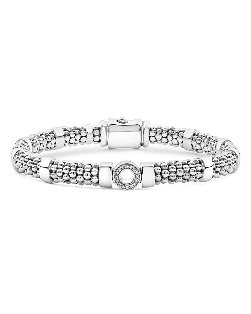 Sterling Silver Caviar Spark Diamond Circle Bead Link Bracelet