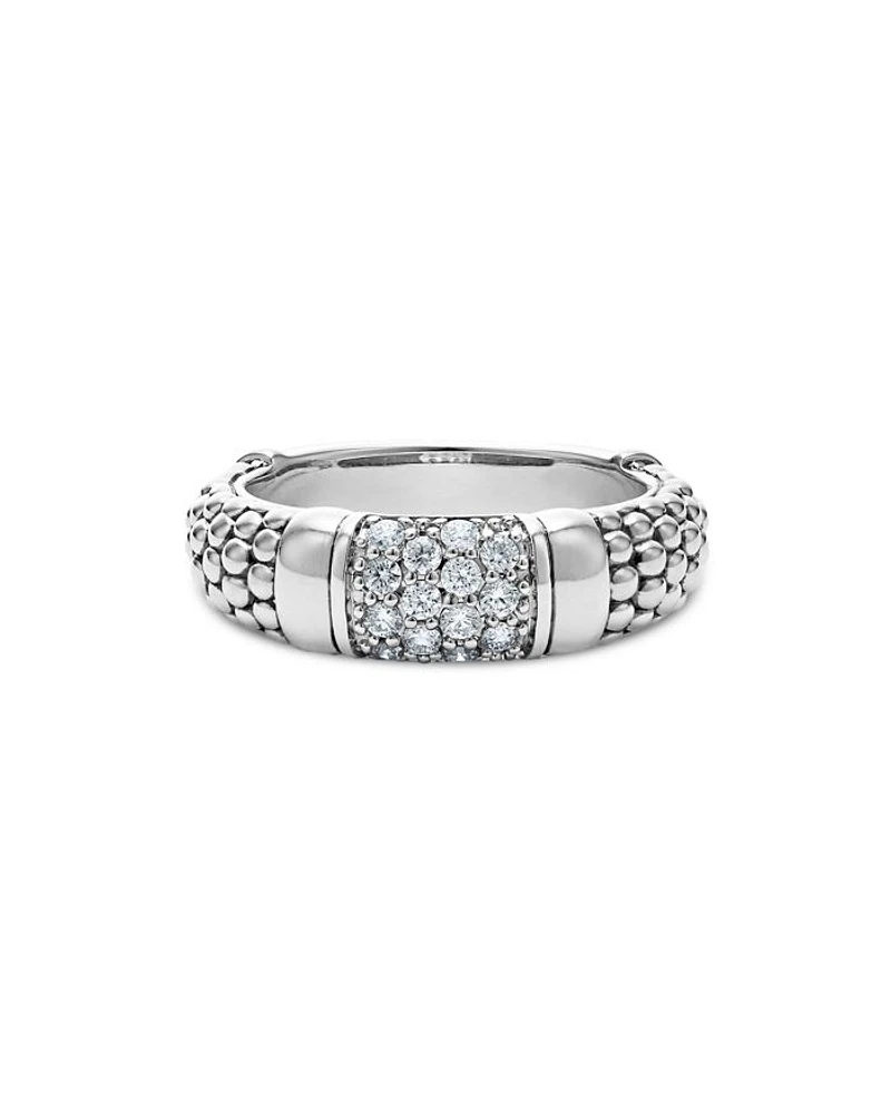 Sterling Silver Signature Caviar Pavé Diamond Ring