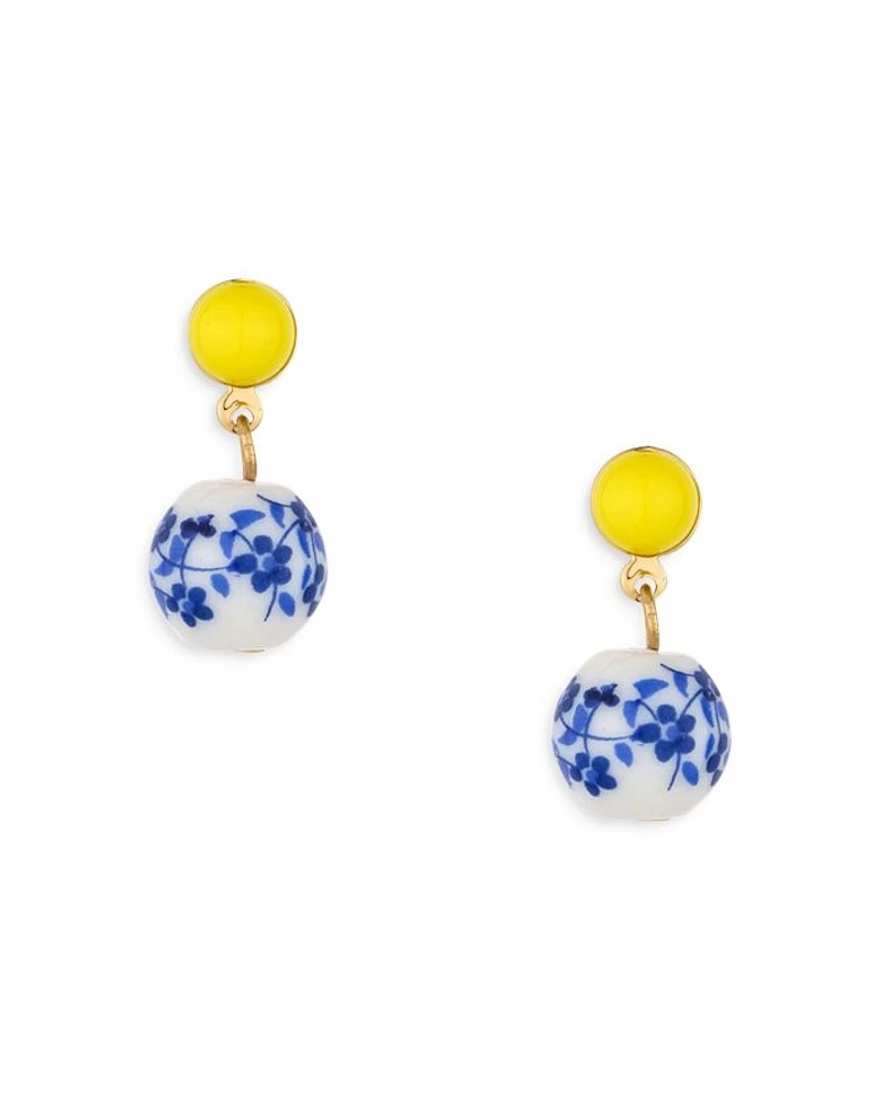 Indigo Floral Drop Earrings in 18K Gold Plate