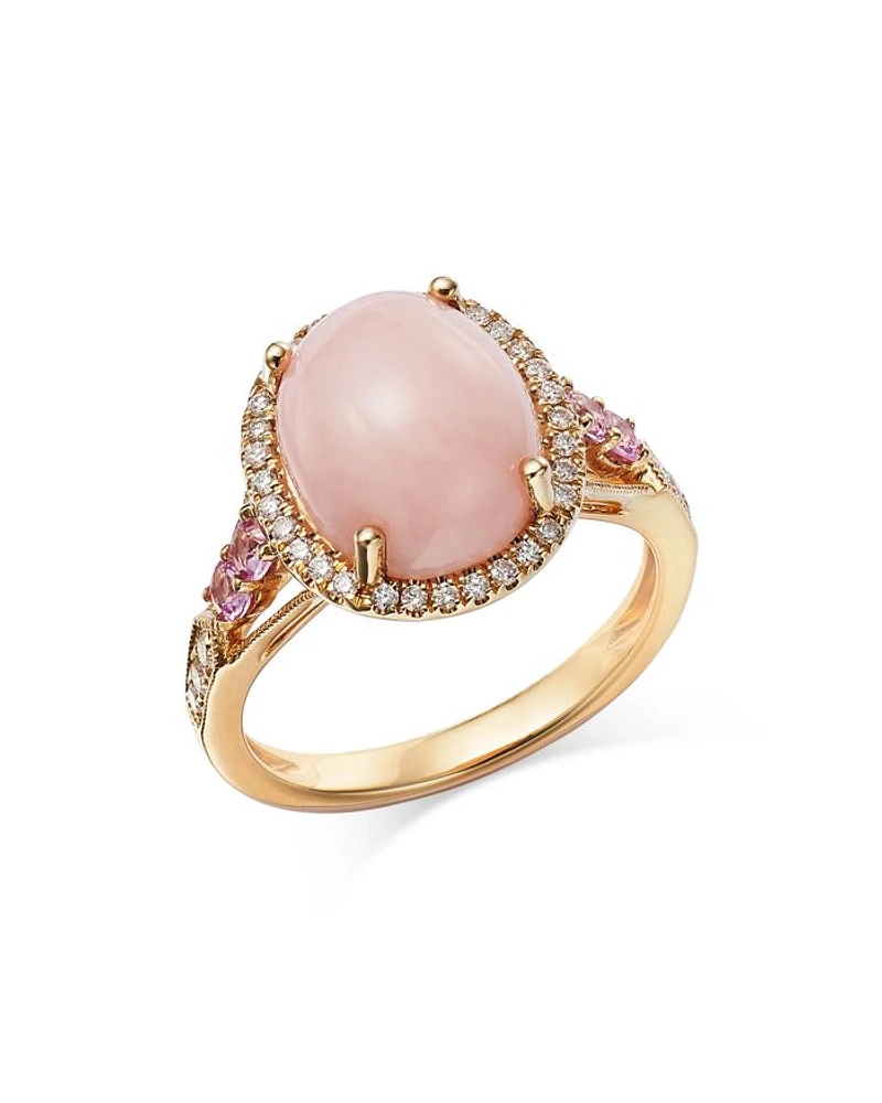 Pink Opal, Pink Sapphire, & Diamond Ring in 14K Yellow Gold