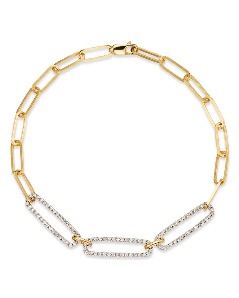 Diamond Triple Link Paperclip Bracelet in 14K White & Yellow Gold, 0.50 tcw
