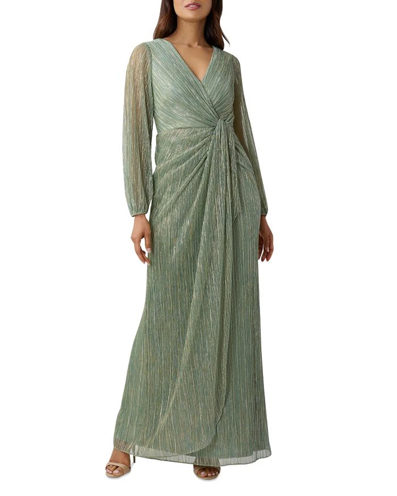 Metallic Faux Wrap Gown