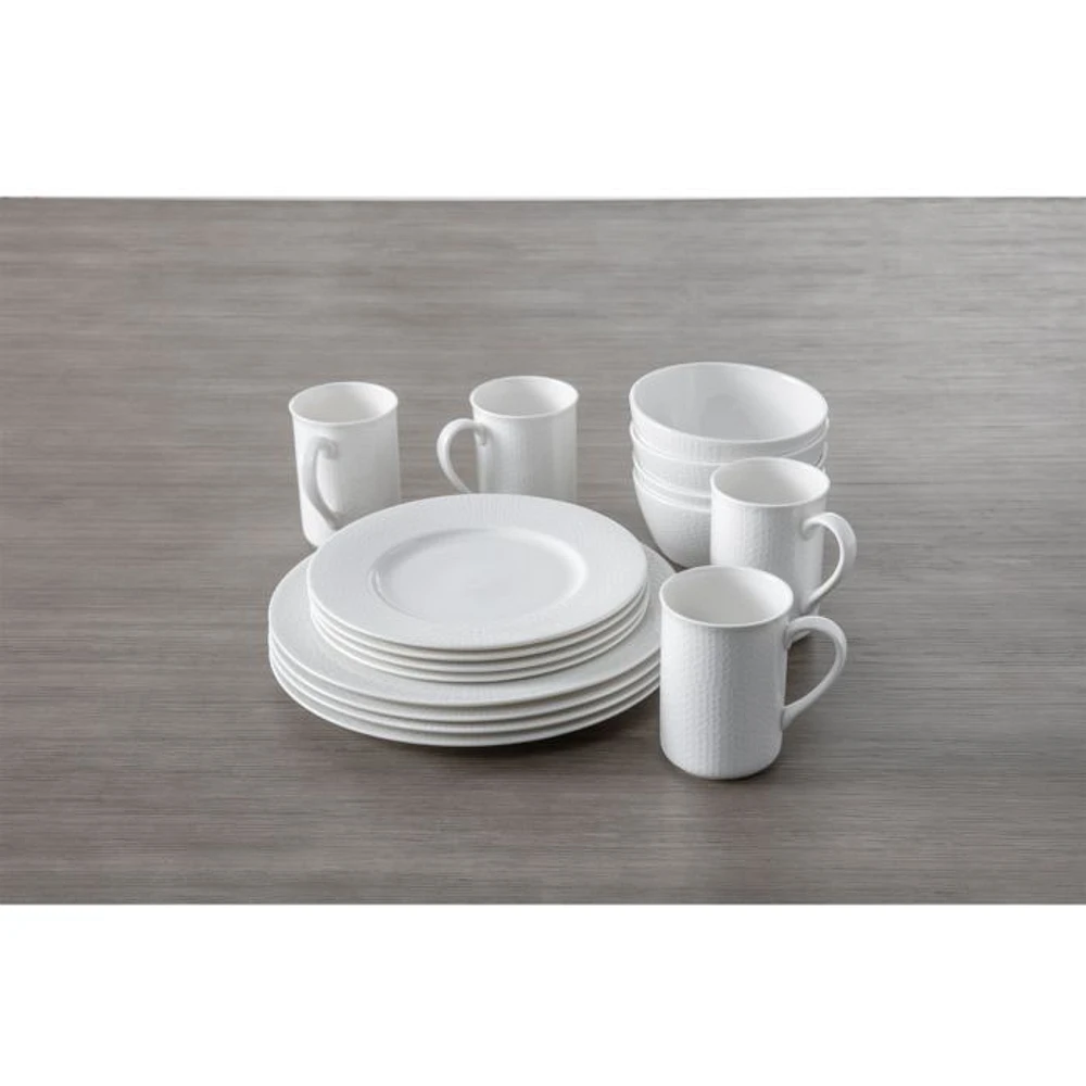 Amanda White Embossed 16 Pc Dinnerware Set