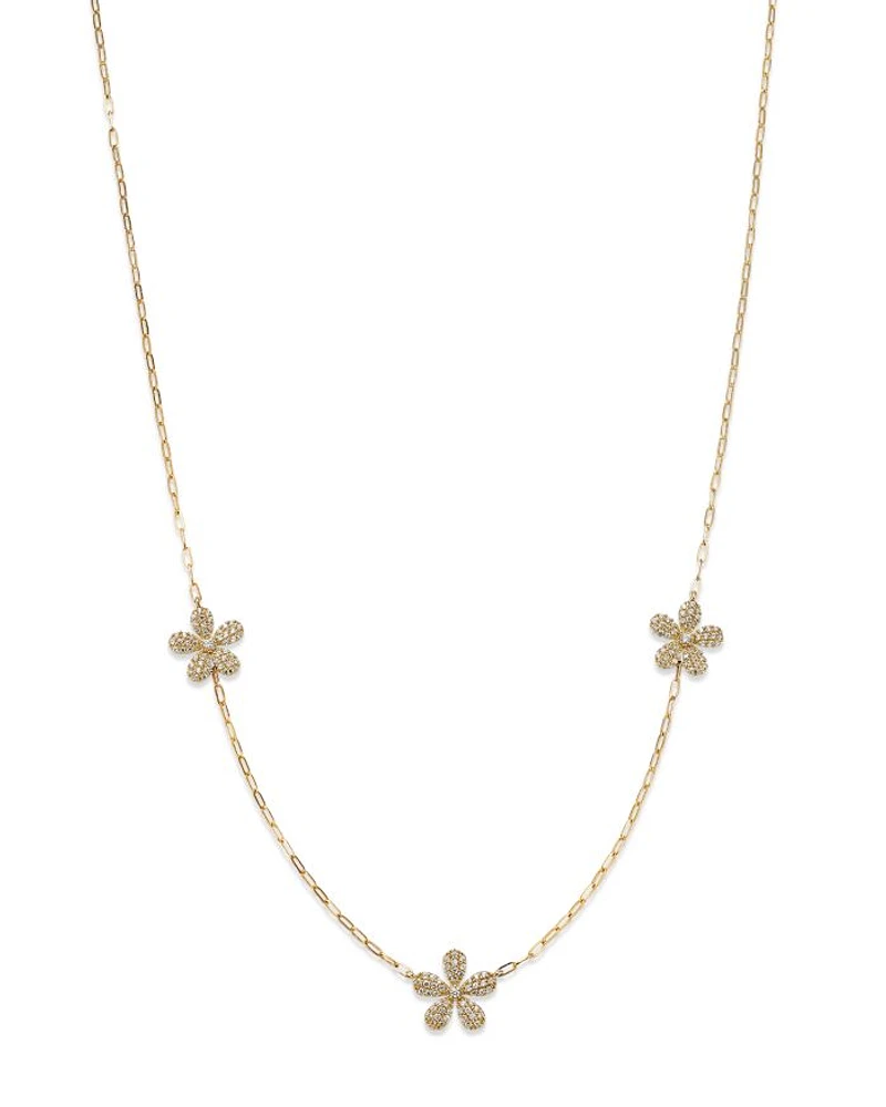 Diamond Flower Station Necklace in 14K Gold
