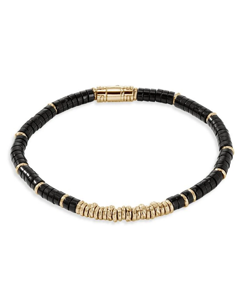 14K Yellow Gold Classic Chain Onyx Heishi Bead Bracelet