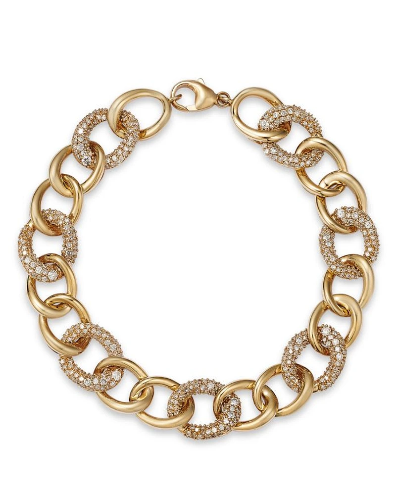 Diamond Pavé Link Chain Bracelet in 14K Yellow Gold, 2.0 tcw