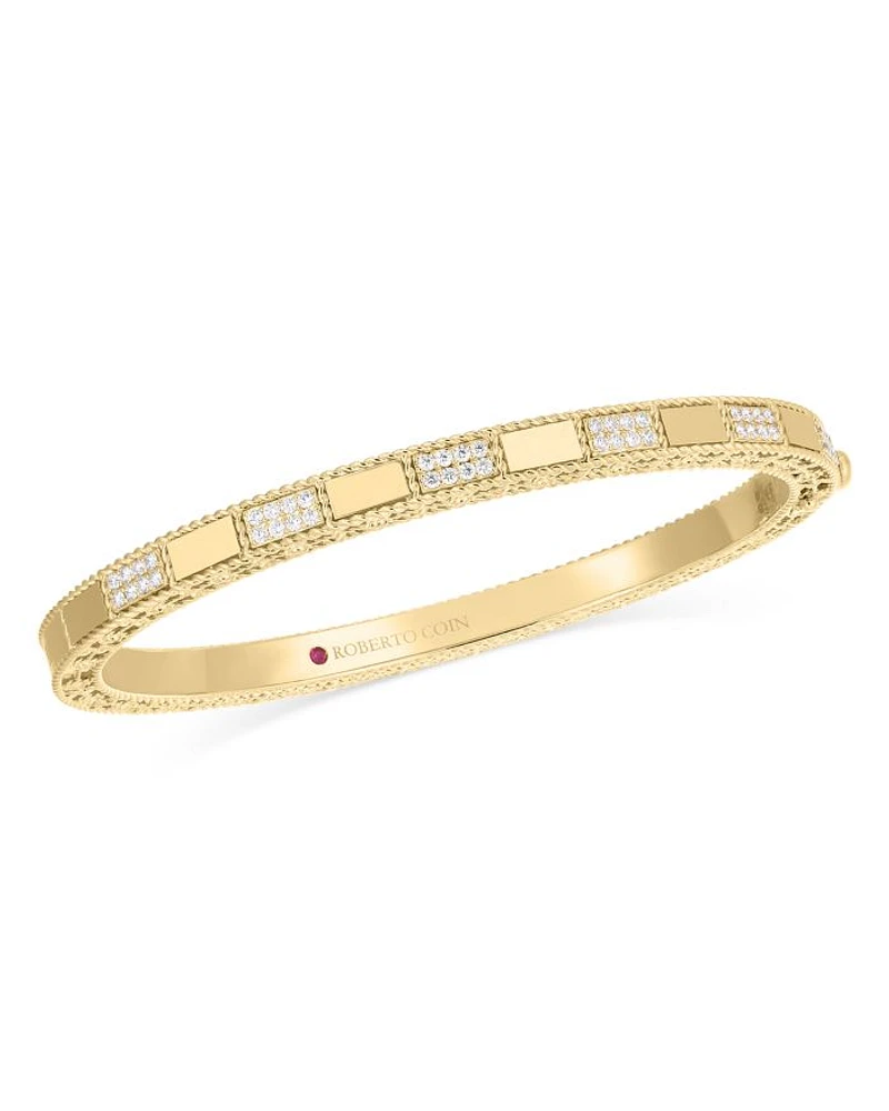 18K Yellow Gold Mosaic Diamond Bangle Bracelet, 0.4 tcw