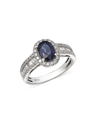 Precious Stone & Diamond Halo Ring Collection 14K White Gold