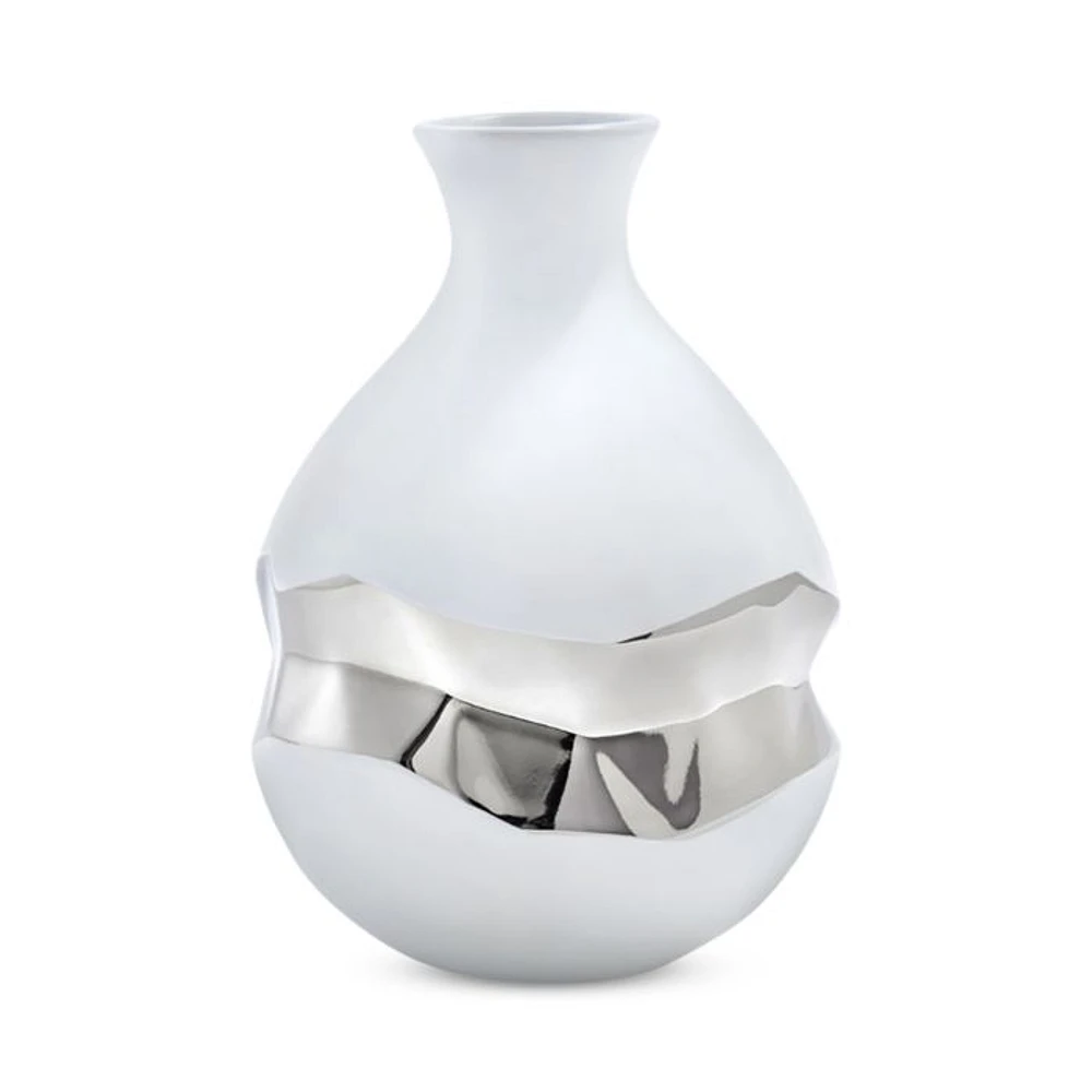 Oro Bud Vase White and Silver