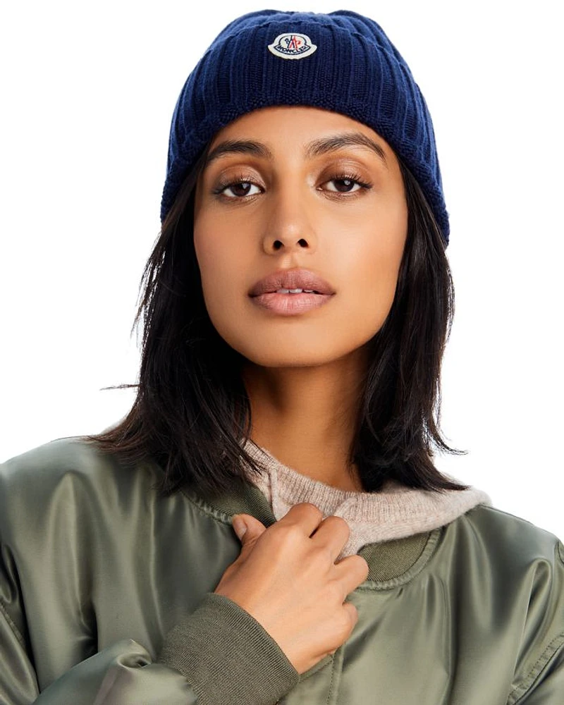 Logo Detail Rib Knit Wool Hat
