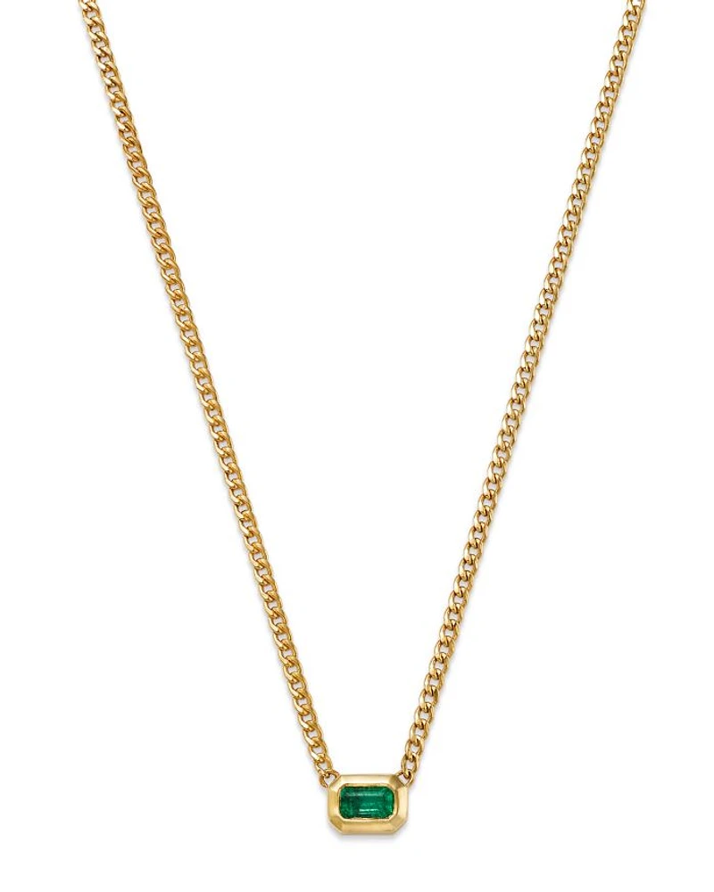 14K Yellow Gold Emerald Gemstones Bezel Pendant Necklace, 14-16"