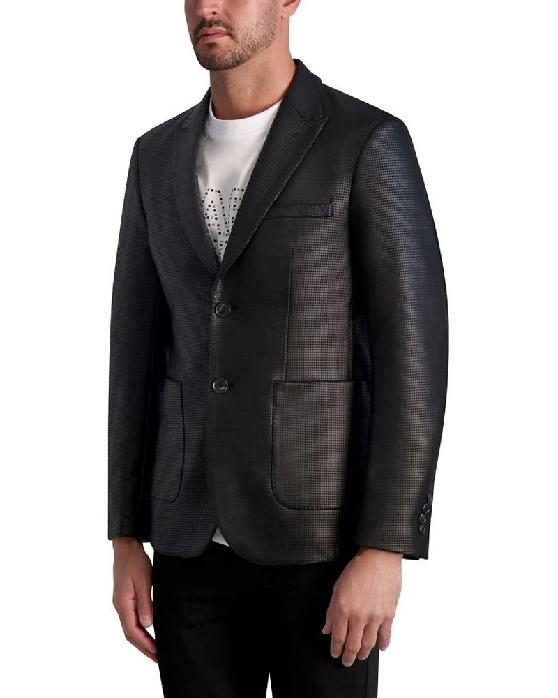 Glossy Textured Houndstooth Slim Fit Blazer