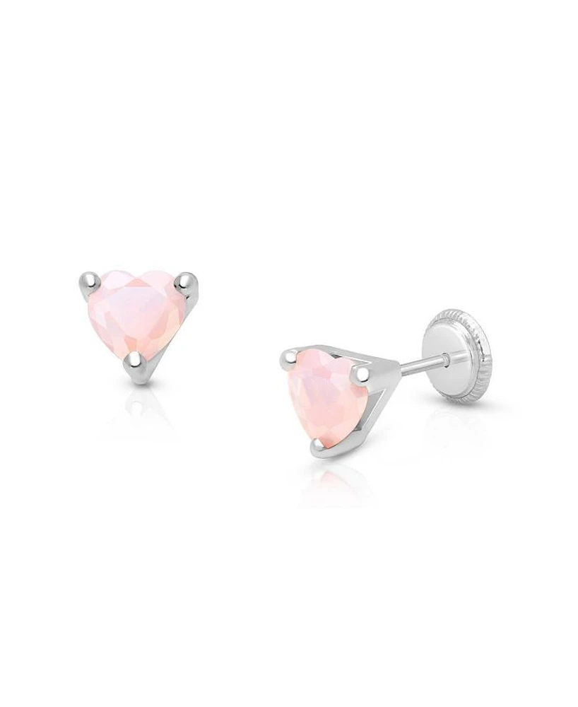 Girls' 14K Gold Pink Dazzling Heart Studs Screw Back Earrings - Baby, Little Kid, Big Kid