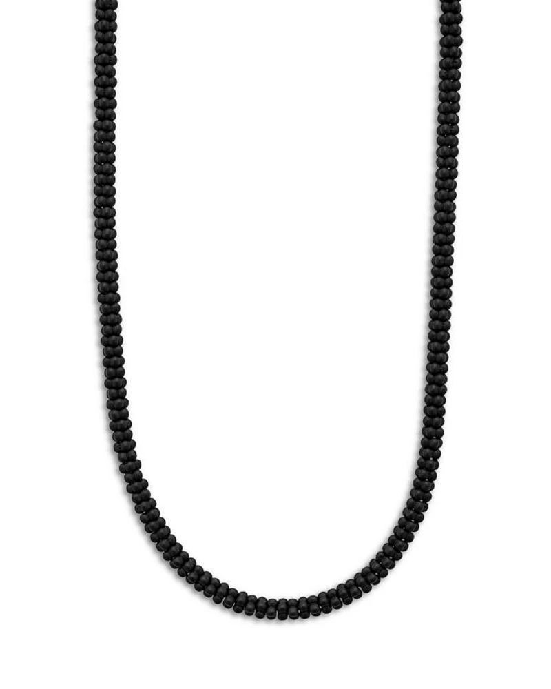 Men's Sterling Silver Anthem Black Ceramic Caviar Bead Necklace, 20" - Exclusive