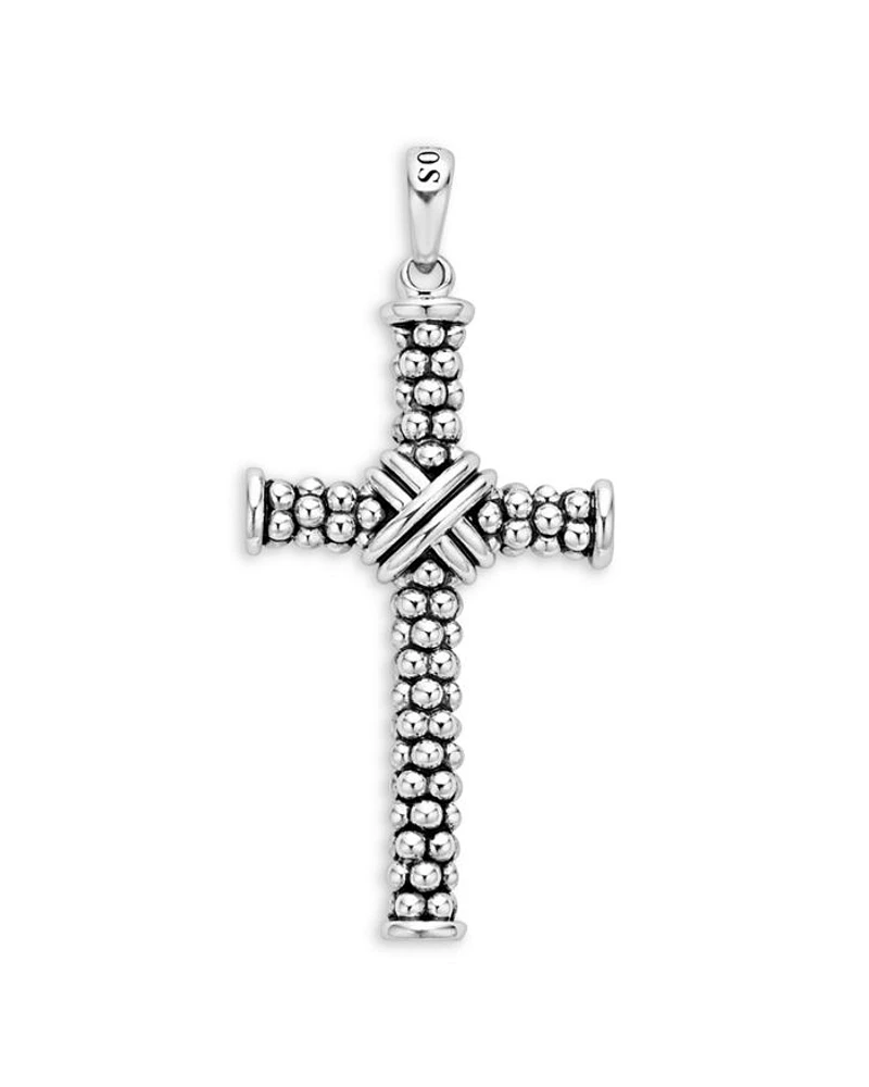 Men's Sterling Silver Anthem Caviar Bead Cross Pendant