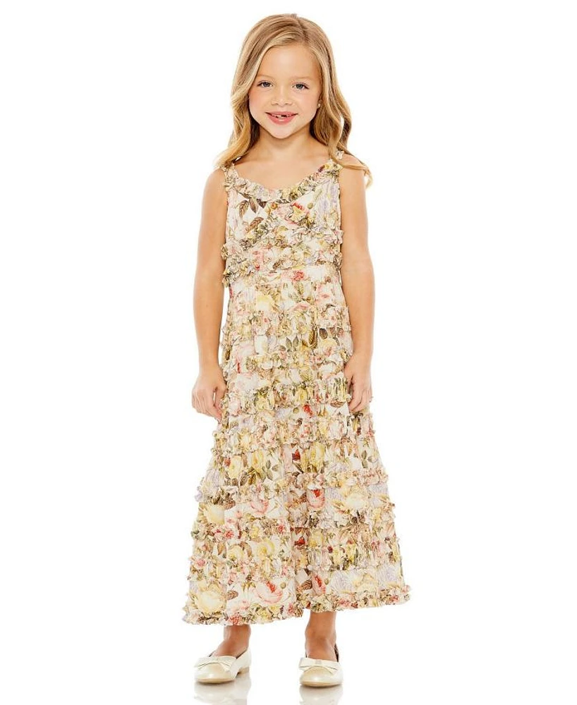 Girls Floral Print Ruffle Tiered Midi Dress - Little Kid, Big Kid