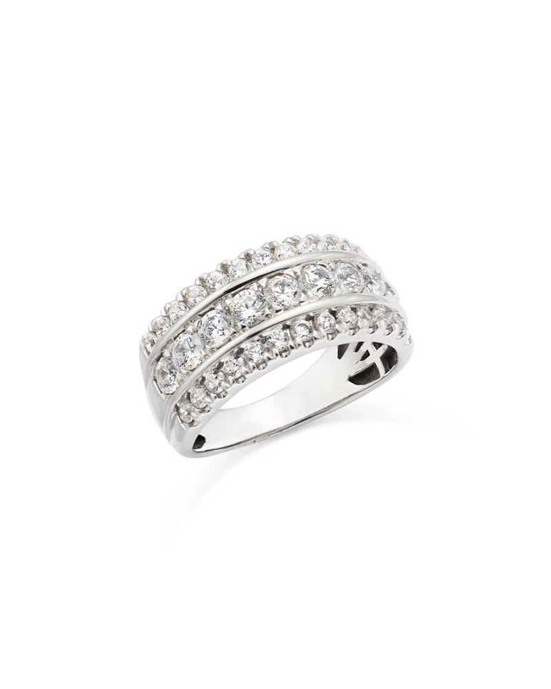Diamond Triple Row Ring in 14K White Gold, 1.50 tcw