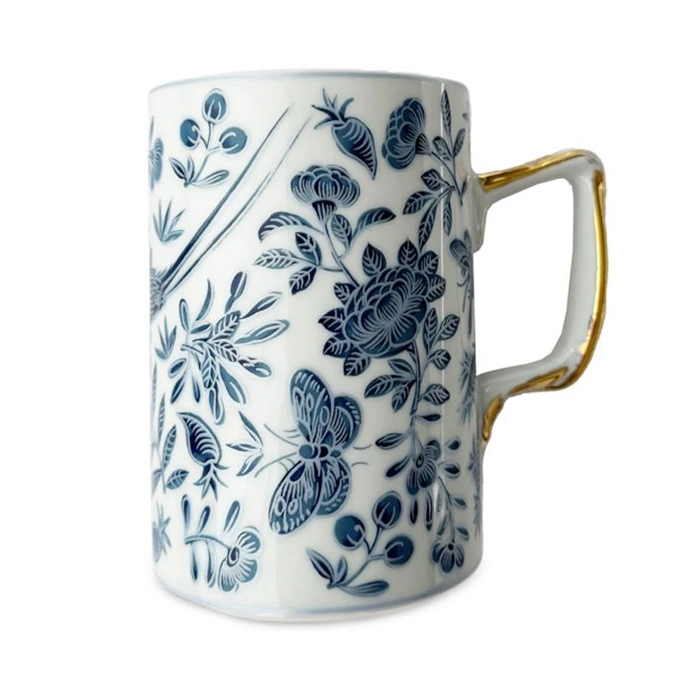 Sacred Bird & Butterfly Blue Mug