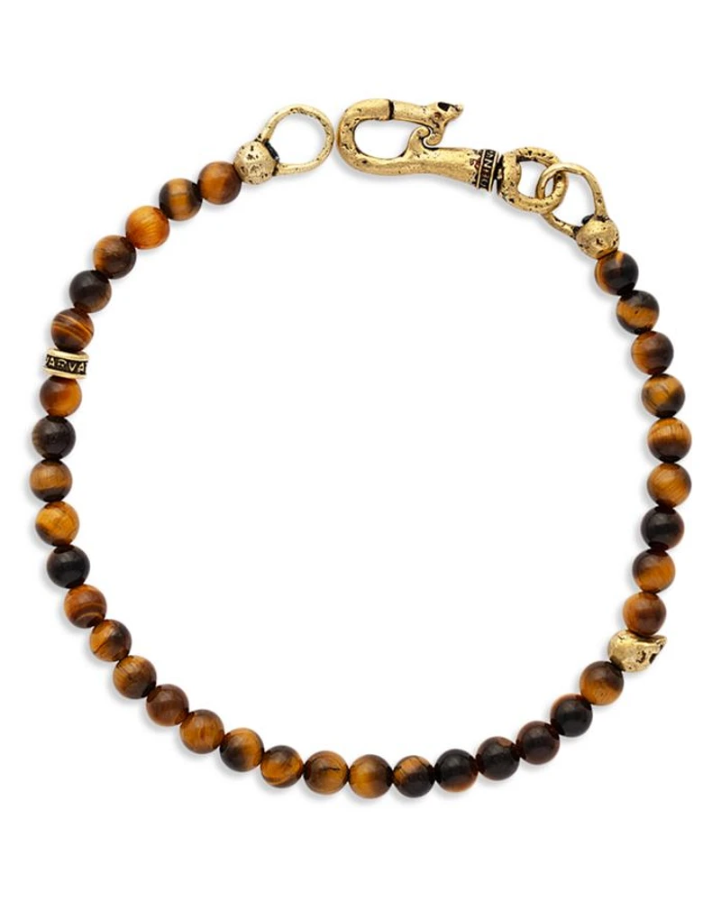 Men's Brass Tiger Eye & Skull Bead Bracelet